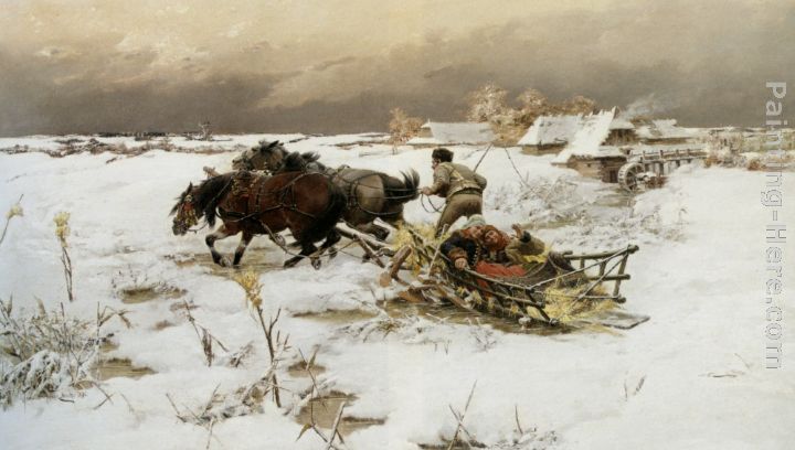 The Sledge Ride painting - Jaroslav Fr. Julius Vesin The Sledge Ride art painting